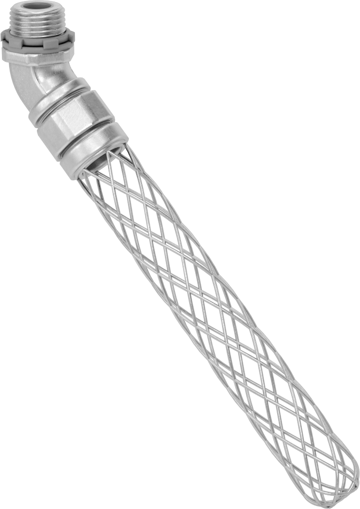Sıvı Sızdırmaz Esnek Metal Kanal Adaptörü, Ağ Tutamaklı, 45 Derece 3/8 Anma Ölçüsü Dişi x 1/2 NPT Erkek