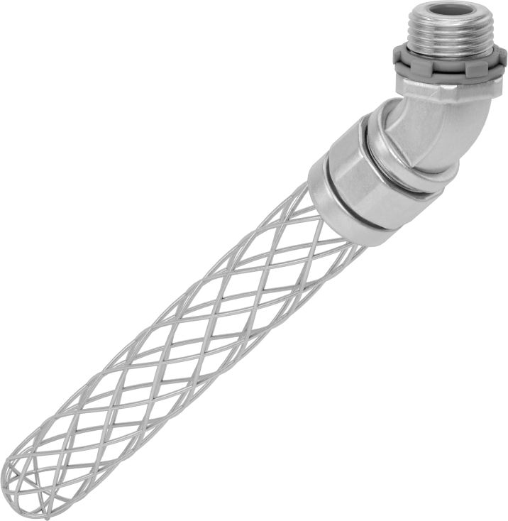 Sıvı Sızdırmaz Esnek Metal Kanal Adaptörü, Ağ Tutamaklı, 45 Derece 3/8 Anma Ölçüsü Dişi x 1/2 NPT Erkek