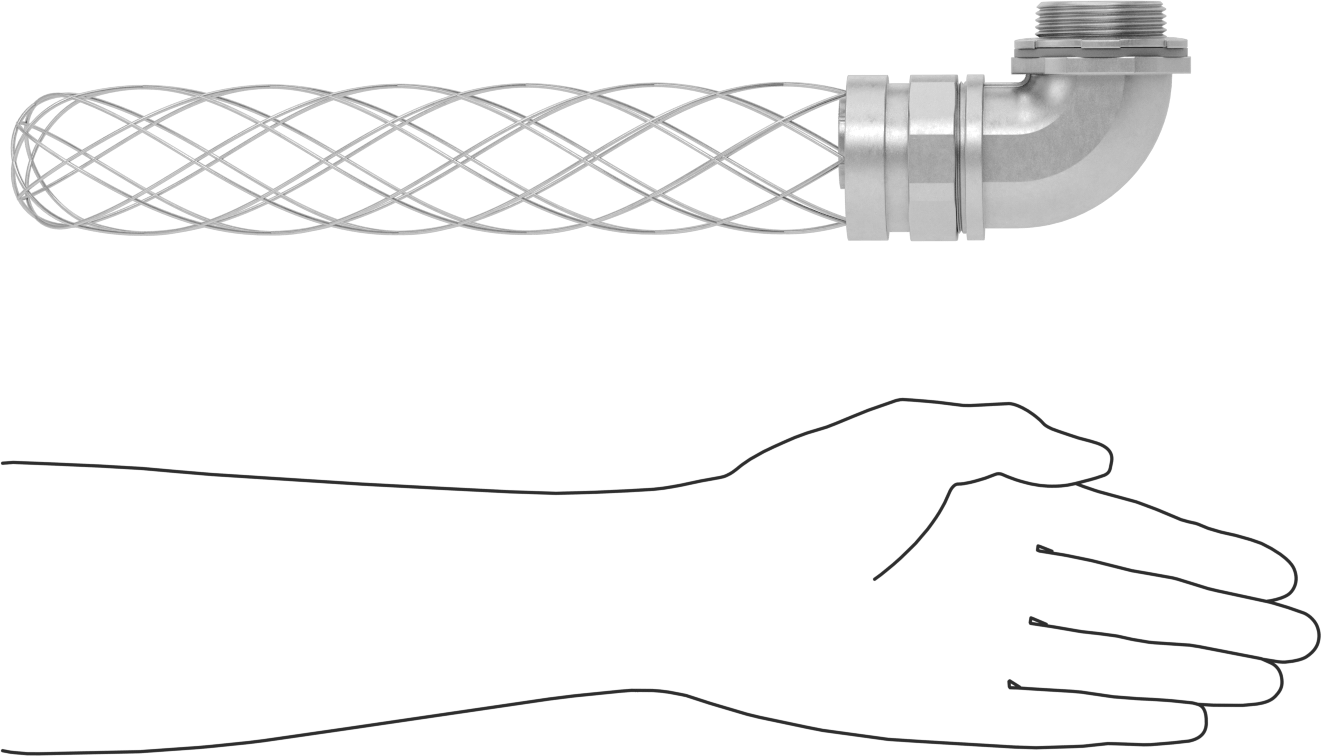 Sıvı Sızdırmaz Esnek Metal Kanal Adaptörü, Ağ Tutamaklı, 90 Derece, 1-1/4 Anma Ölçüsü Dişi x NPT Erkek
