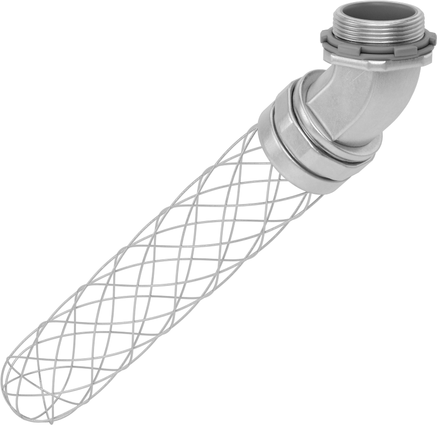 Sıvı Sızdırmaz Esnek Metal Kanal Adaptörü, Ağ Tutamaklı, 45 Derece, 1-1/2 Anma Ölçüsü Dişi x NPT Erkek