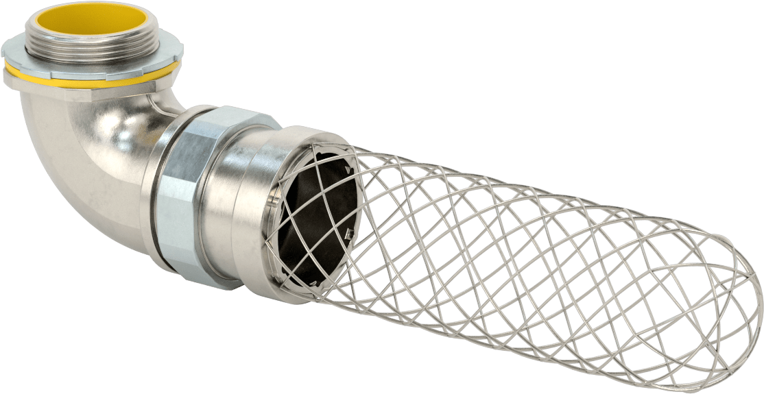Sıvı Sızdırmaz Esnek Metal Kanal Adaptörü, Ağ Tutamaklı, 90 Derece, 1-1/2 Anma Ölçüsü Dişi x NPT Erkek