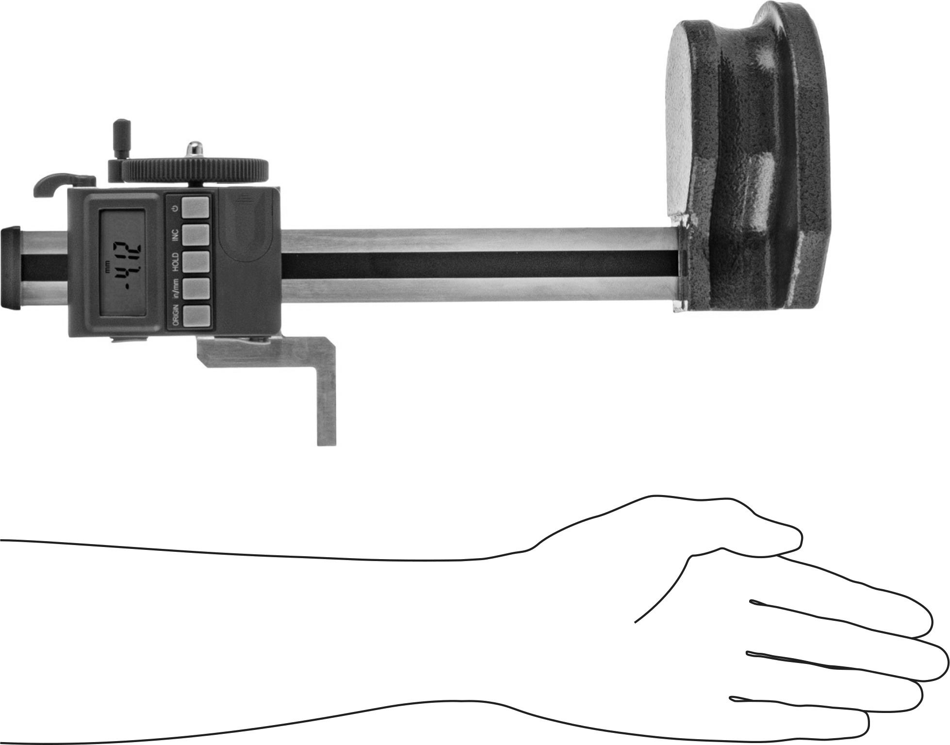 Elektronik Yükseklik Ölçer, El Tekerleği ile, 0“ ila 12”/ 0 mm ila 300 mm Ölçüm Aralığı