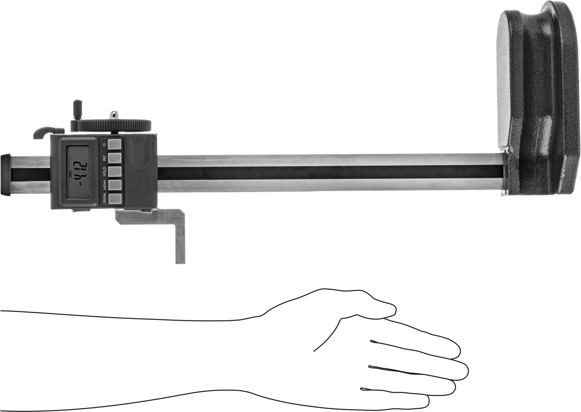 Elektronik Yükseklik Ölçer, El Tekerleği ile, 0“ ila 18”/ 0 mm ila 450 mm Ölçüm Aralığı