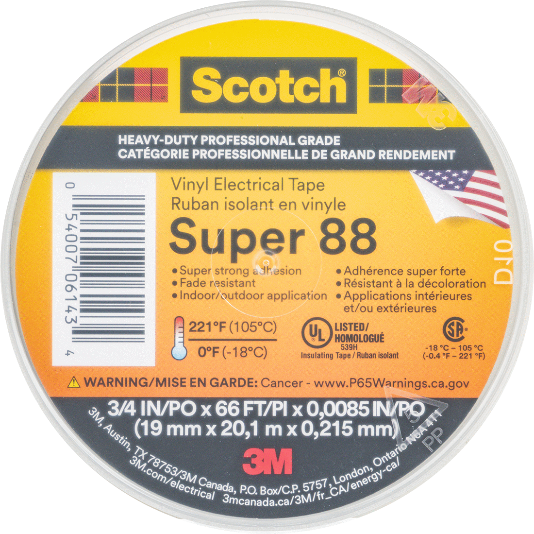 Elektrik Bandı, 3M Scotch Super 88, 3/4" Genişlik, 66 Fit Uzunluk, Siyah