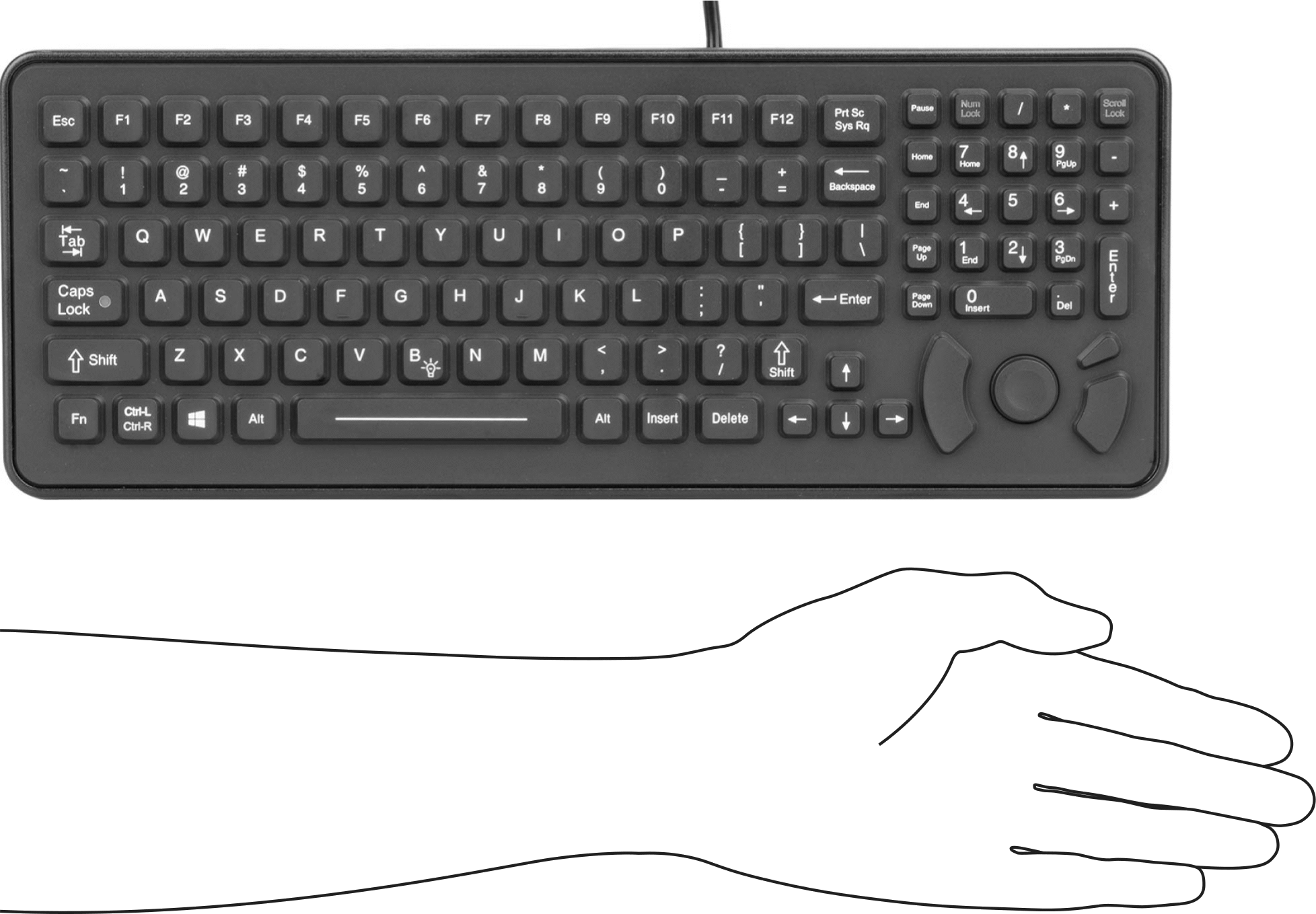 Dayanıklı Klavye, Sayısal Tuş Takımı ve İşaret Çubuğu ile, DIN Connection, 14-7/8" Genişlik