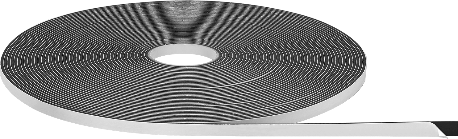 Hava Koşullarına Dayanıklı Köpük Montaj Bandı, 1/8" Toplam Kalınlık, 1/2" Genişlik, 108 Fit Uzunluk, Siyah