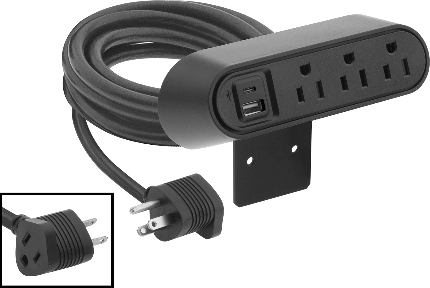 Tezgah Üstü Priz Şeridi, 3 Çıkış, 1 USB-A Bağlantı Noktası, 1 USB-C Bağlantı Noktası, 6' Uzunlukta Kablo