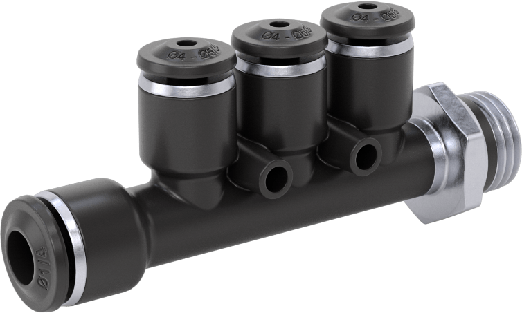 Evrensel Dişli Bas-Bağlan Tüp Bağlantı Parçası, Manifold, 1/4“ Boru Dış Çapı x 1/4 Boru Boyutu x 5/32” Boru Dış Çapı