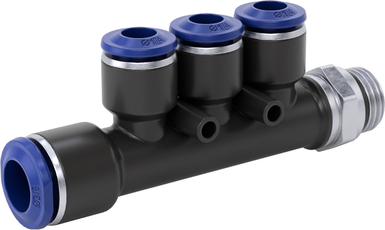 Evrensel Dişli Bas-Bağlan Tüp Bağlantı Parçası, Manifold, 3/8“ Boru Dış Çapı x 1/4 Boru Boyutu x 1/4” Boru Dış Çapı