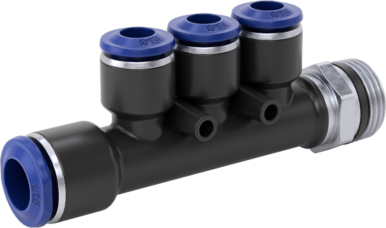 Evrensel Dişli Bas-Bağlan Tüp Bağlantı Parçası, Manifold, 3/8“ Boru Dış Çapı x 3/8 Boru Boyutu x 1/4” Boru Dış Çapı