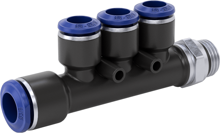 Evrensel Dişli Bas-Bağlan Tüp Bağlantı Parçası, Manifold, 3/8“ Boru Dış Çapı x 1/4 Boru Boyutu x 5/16” Boru Dış Çapı