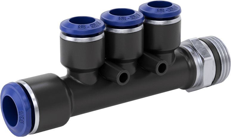 Evrensel Dişli Bas-Bağlan Tüp Bağlantı Parçası, Manifold, 3/8“ Boru Dış Çapı x 3/8 Boru Boyutu x 5/16” Boru Dış Çapı