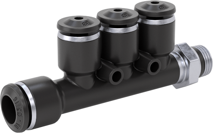 Evrensel Dişli Bas-Bağlan Tüp Bağlantı Parçası, Manifold, 8 mm Boru Dış Çapı x 1/8 Boru Boyutu x 6 mm Boru Dış Çapı