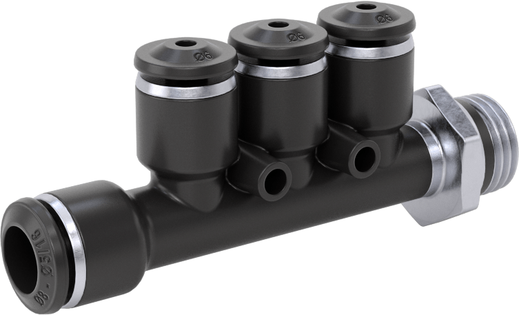 Evrensel Dişli Bas-Bağlan Tüp Bağlantı Parçası, Manifold, 8 mm Boru Dış Çapı x 1/4 Boru Boyutu x 6 mm Boru Dış Çapı