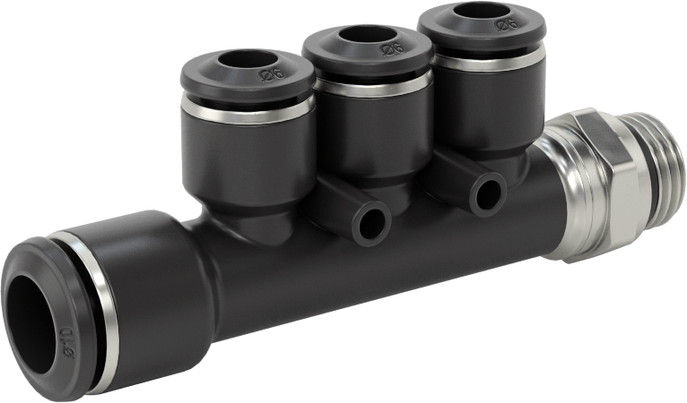 Evrensel Dişli Bas-Bağlan Tüp Bağlantı Parçası, Manifold, 10 mm Boru Dış Çapı x 1/4 Boru Boyutu x 6 mm Boru Dış Çapı