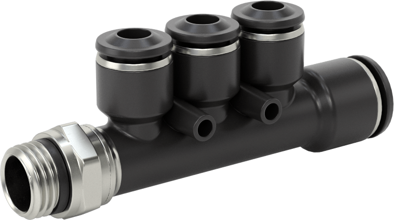 Evrensel Dişli Bas-Bağlan Tüp Bağlantı Parçası, Manifold, 10 mm Boru Dış Çapı x 1/4 Boru Boyutu x 6 mm Boru Dış Çapı
