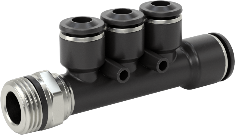 Evrensel Dişli Bas-Bağlan Tüp Bağlantı Parçası, Manifold, 10 mm Boru Dış Çapı x 3/8 Boru Boyutu x 6 mm Boru Dış Çapı