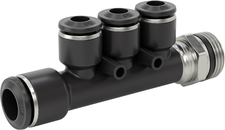 Evrensel Dişli Bas-Bağlan Tüp Bağlantı Parçası, Manifold, 10 mm Boru Dış Çapı x 3/8 Boru Boyutu x 6 mm Boru Dış Çapı