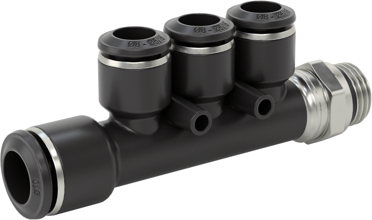 Evrensel Dişli Bas-Bağlan Tüp Bağlantı Parçası, Manifold, 10 mm Boru Dış Çapı x 1/4 Boru Boyutu x 8 mm Boru Dış Çapı