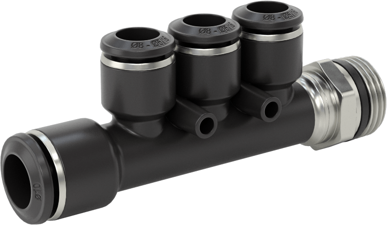 Evrensel Dişli Bas-Bağlan Tüp Bağlantı Parçası, Manifold, 10 mm Boru Dış Çapı x 3/8 Boru Boyutu x 8 mm Boru Dış Çapı