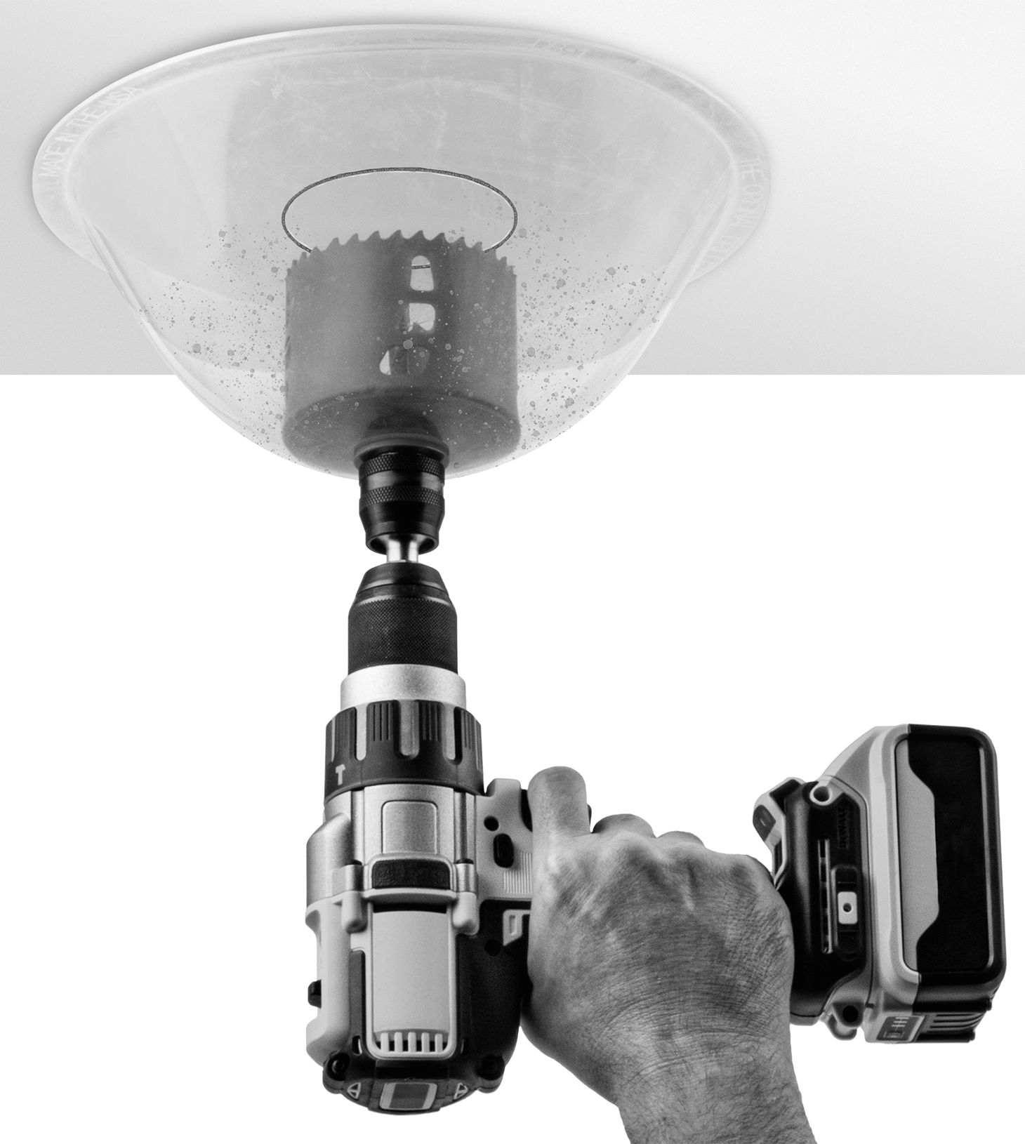 Debris Guard Shown with Hole Saw (Not Included)