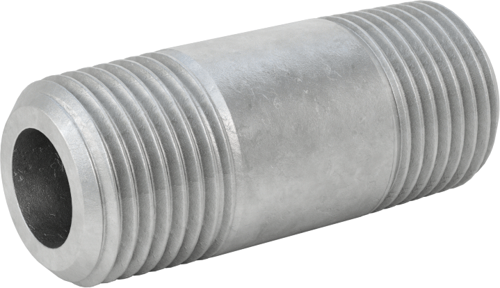 Ekstra Kalın Cidarlı Galvanizli Çelik Boru Nipeli, Her İki Ucu Dişli, 1/2 NPT, 2" Uzunluk