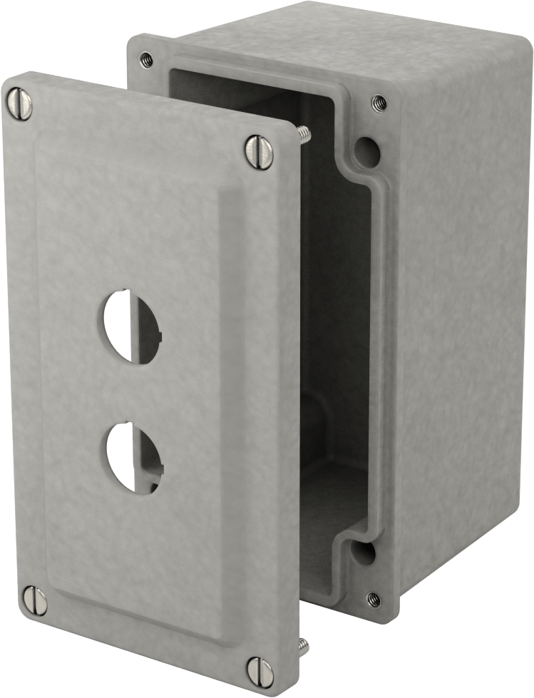 Su Geçirmez Düğmeli Muhafaza, 22 mm, Fiberglas Takviyeli Polyester, 2 Holes