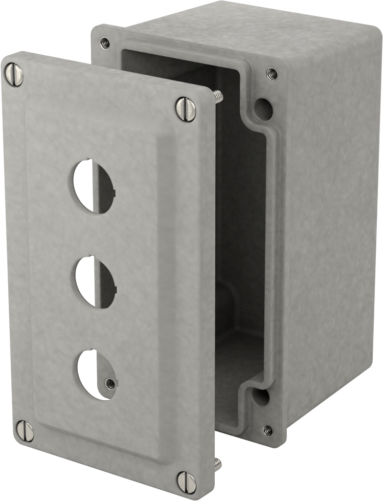 Su Geçirmez Düğmeli Muhafaza, 22 mm, Fiberglas Takviyeli Polyester, 3 Holes