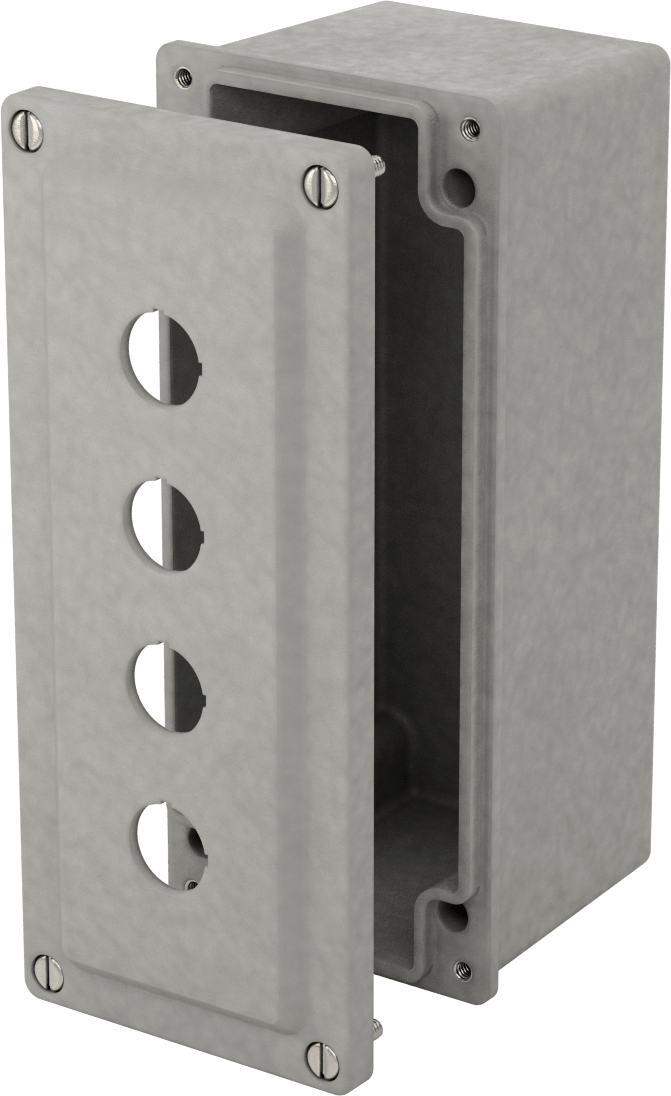 Su Geçirmez Düğmeli Muhafaza, 22 mm, Fiberglas Takviyeli Polyester, 4 Holes