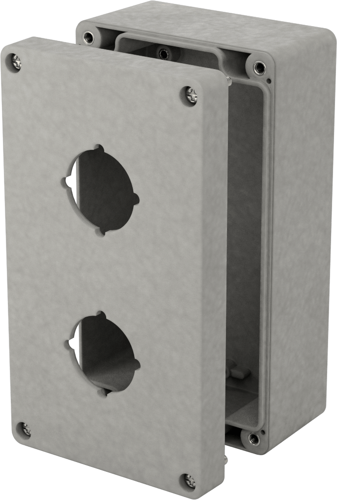 Su Geçirmez Düğmeli Muhafaza, 30 mm için, Polikarbonat, 2-Hole, 3,5" Genişlik, 2-3/8" Derinlik, Gri
