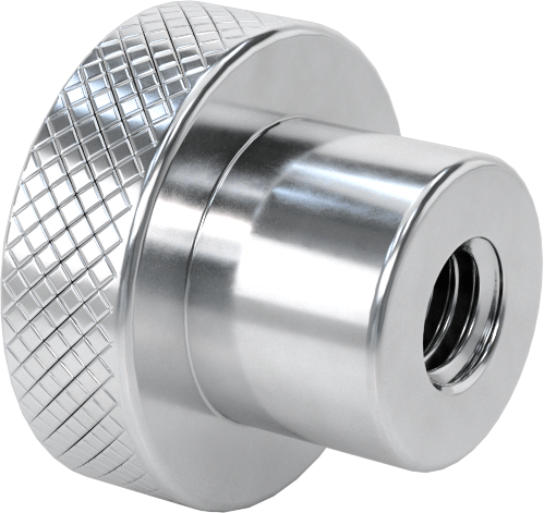 Alüminyum Tırtıllı Avuç İçi Tutma Düğmesi, 1/2“ Derinlik x 1” Çap 5/16"-18 Dişli Delik ile