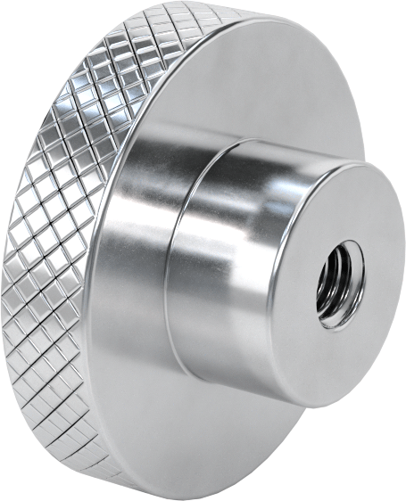 Alüminyum Tırtıllı Avuç İçi Tutma Düğmesi, 1/2“ Derinlik x 2” Çap 3/8"-16 Dişli Delik ile