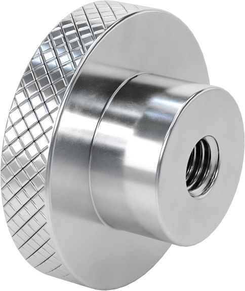 Alüminyum Tırtıllı Avuç İçi Tutma Düğmesi, 1“ Derinlik x 2-1/4” Çapında 1/2"-13 Dişli Delikli
