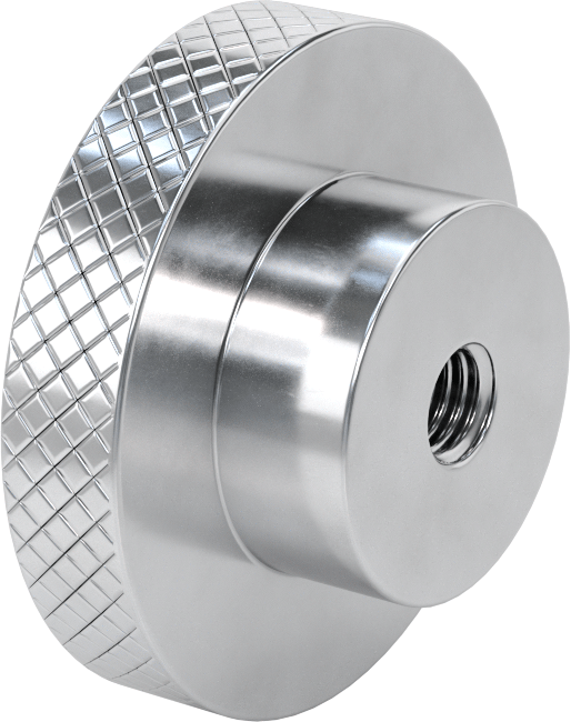 Alüminyum Tırtıllı Avuç İçi Tutma Düğmesi, 1“ Derinlik x 3-1/2” Çap 5/8"-11 Dişli Delik