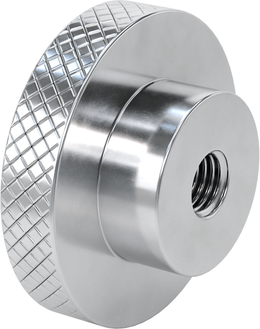 Alüminyum Tırtıllı Avuç İçi Tutma Düğmesi, 1“ Derinlik x 3-1/2” Çap 3/4"-10 Dişli Delik ile