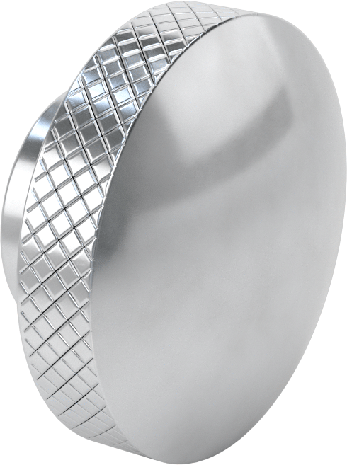 Alüminyum Tırtıllı Avuç İçi Tutma Düğmesi, 1“ Derinlik x 3-1/2” Çap 3/4"-10 Dişli Delik ile