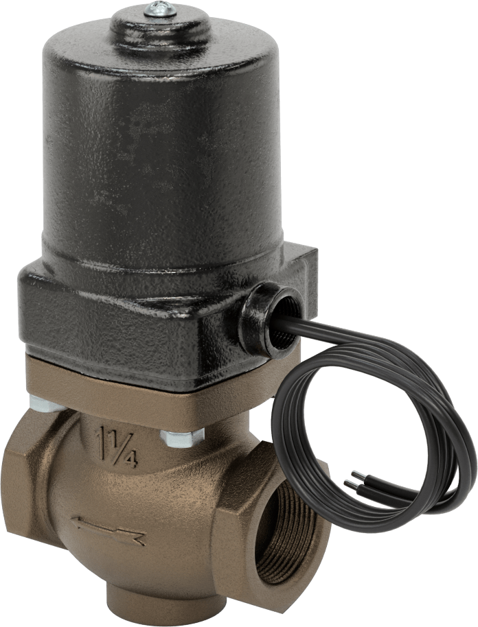 Buhar için Bronz Gövdeli Solenoid Açma/Kapama Vanası, Cam Dolgulu PTFE Conta, 1-1/4 NPT Dişi, 140 Maksimum PSI