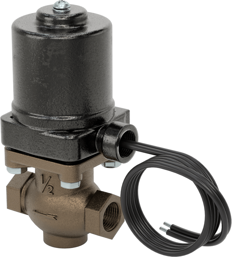 Buhar için Bronz Gövdeli Solenoid Açma/Kapama Vanası, Cam Dolgulu PTFE Conta, 1/2 NPT Dişi, 140 Maksimum PSI