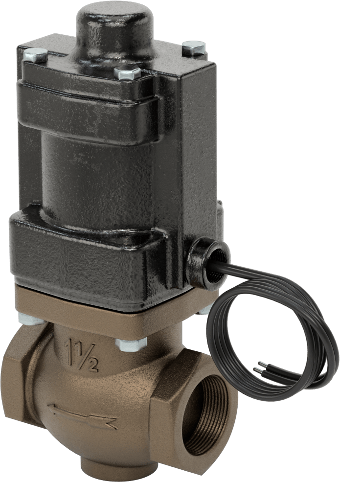 Buhar için Bronz Gövdeli Solenoid Açma/Kapama Vanası, Cam Dolgulu PTFE Conta, 1-1/2 NPT Dişi, 180 Maksimum PSI