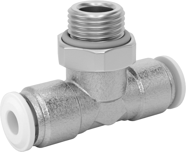 Nikel Kaplı Pirinç Bas-Bağlan Bağlantı Elemanı, Döner Başlıklı Hat Üstü T, 4 mm Boru Dış Çapı x 1/8 BSPP Erkek