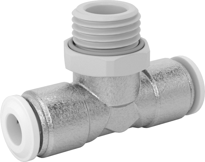 Nikel Kaplı Pirinç Bas-Bağlan Bağlantı Elemanı, Döner Başlıklı Hat Üstü T, 6 mm boru dış çapı x 1/4 BSPP erkek