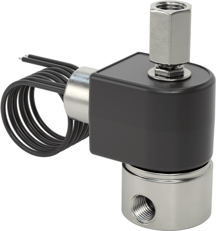 Egzoz Portlu 430 Paslanmaz Çelik Kompakt Solenoid Valf, Normalde Açık, 24V DC, 1/4 NPT Dişi, 125 Maksimum PSI