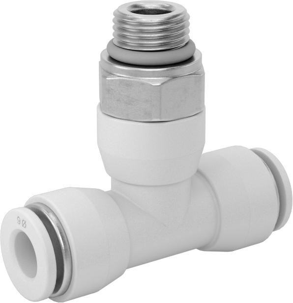 Yüksek Sıcaklık Push-to-Connect Bağlantı Elemanı, Hat Üstü T Adaptörü, 6 mm Boru Dış Çapı x 1/8 BSPP Erkek