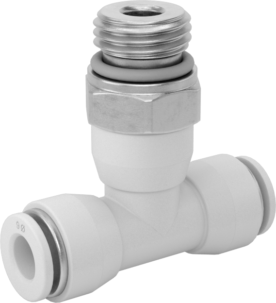 Yüksek Sıcaklık Push-to-Connect Bağlantı Elemanı, Hat Üstü T Adaptörü, 6 mm Boru Dış Çapı x 1/4 BSPP Erkek