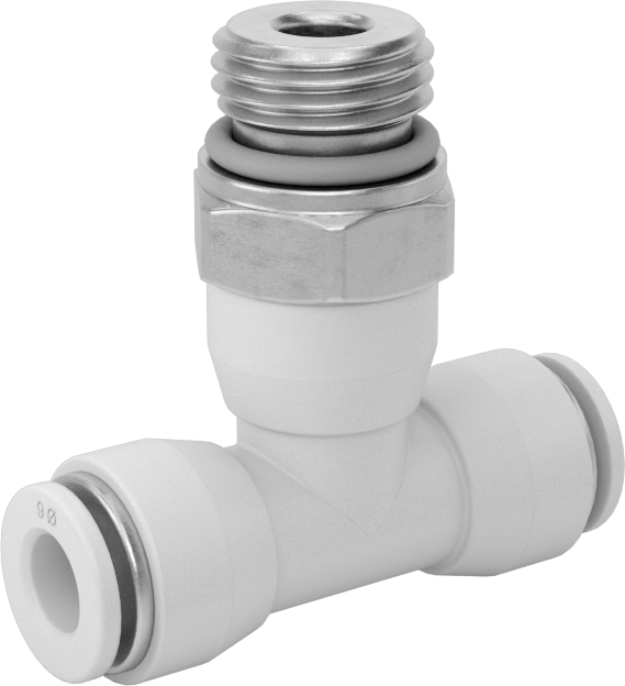 Yüksek Sıcaklık Push-to-Connect Bağlantı Elemanı, Hat Üstü T Adaptörü, 6 mm Boru Dış Çapı x 1/4 BSPP Erkek