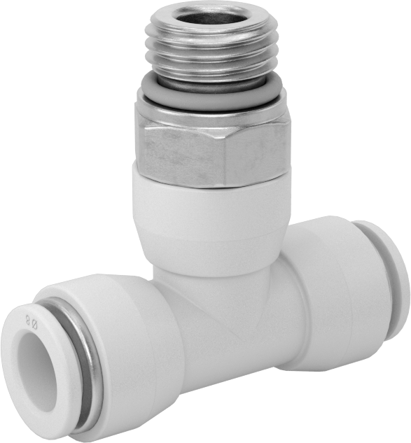 Yüksek Sıcaklık Push-to-Connect Bağlantı Elemanı, Hat Üstü T Adaptörü, 8 mm Boru Dış Çapı x 1/4 BSPP Erkek için