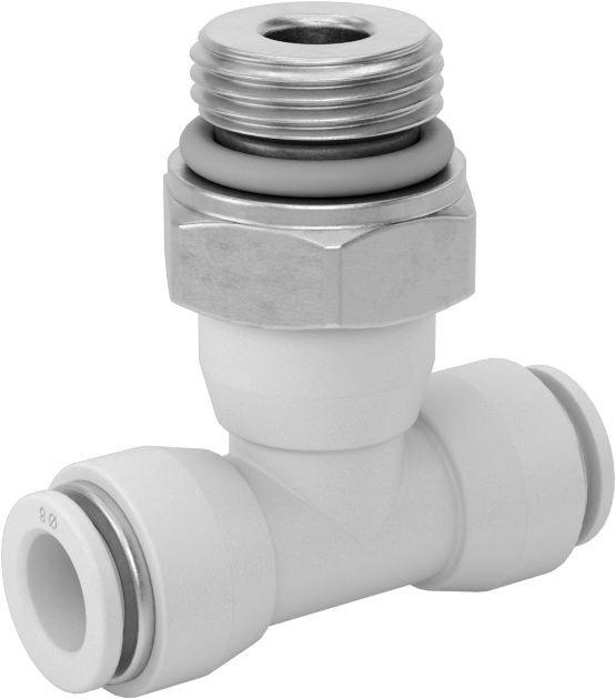 Yüksek Sıcaklık Push-to-Connect Bağlantı Elemanı, Hat Üstü T Adaptörü, 8 mm Dış Çaplı Boru x 3/8 BSPP Erkek