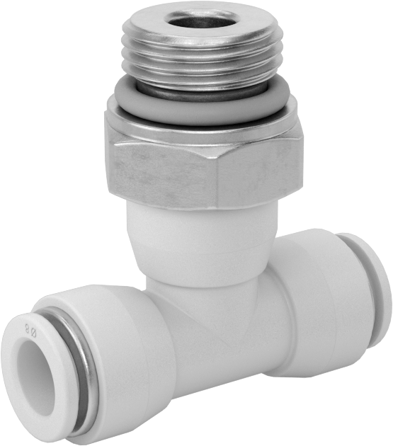 Yüksek Sıcaklık Push-to-Connect Bağlantı Elemanı, Hat Üstü T Adaptörü, 8 mm Dış Çaplı Boru x 3/8 BSPP Erkek
