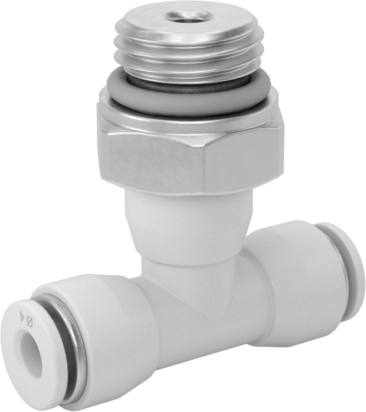 Yüksek Sıcaklık Push-to-Connect Bağlantı Elemanı, Hat Üstü Döner T, 4 mm Boru Dış Çapı x 1/4 BSPP Erkek için