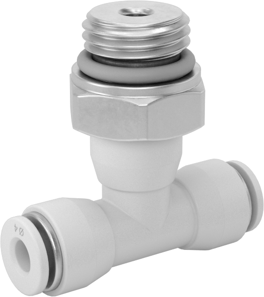 Yüksek Sıcaklık Push-to-Connect Bağlantı Elemanı, Hat Üstü Döner T, 4 mm Boru Dış Çapı x 1/4 BSPP Erkek için